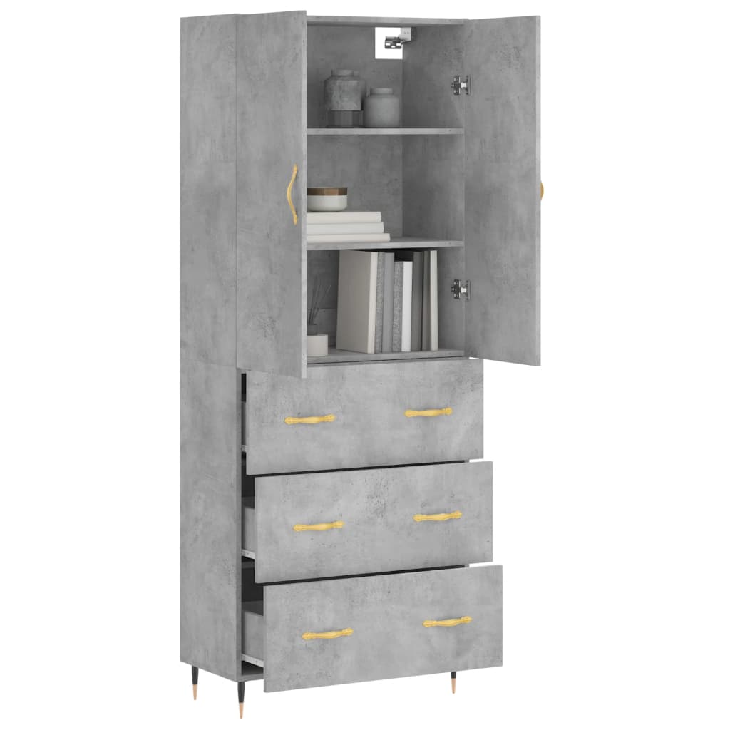 Credenza Grigio Cemento 69,5x34x180 cm in Legno Multistrato