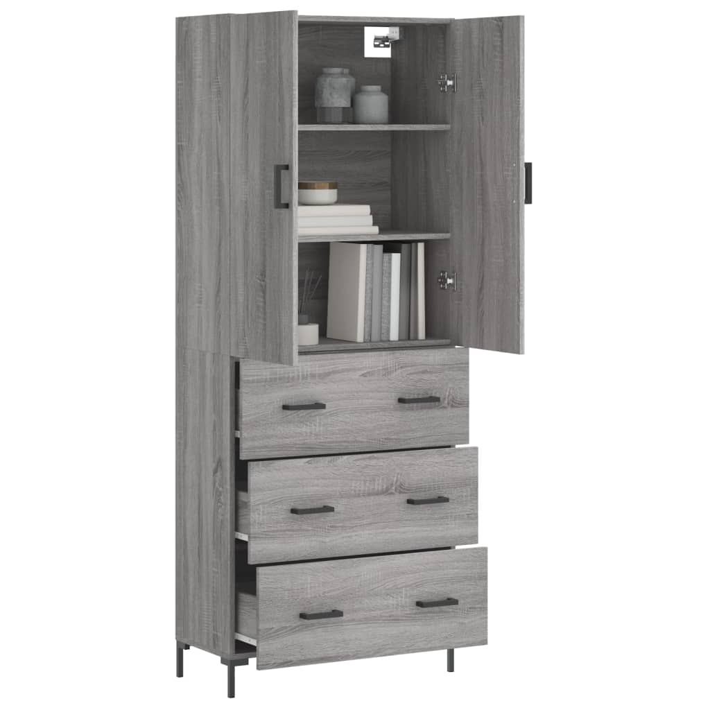Credenza Grigio Sonoma 69,5x34x180 cm in Legno Multistrato