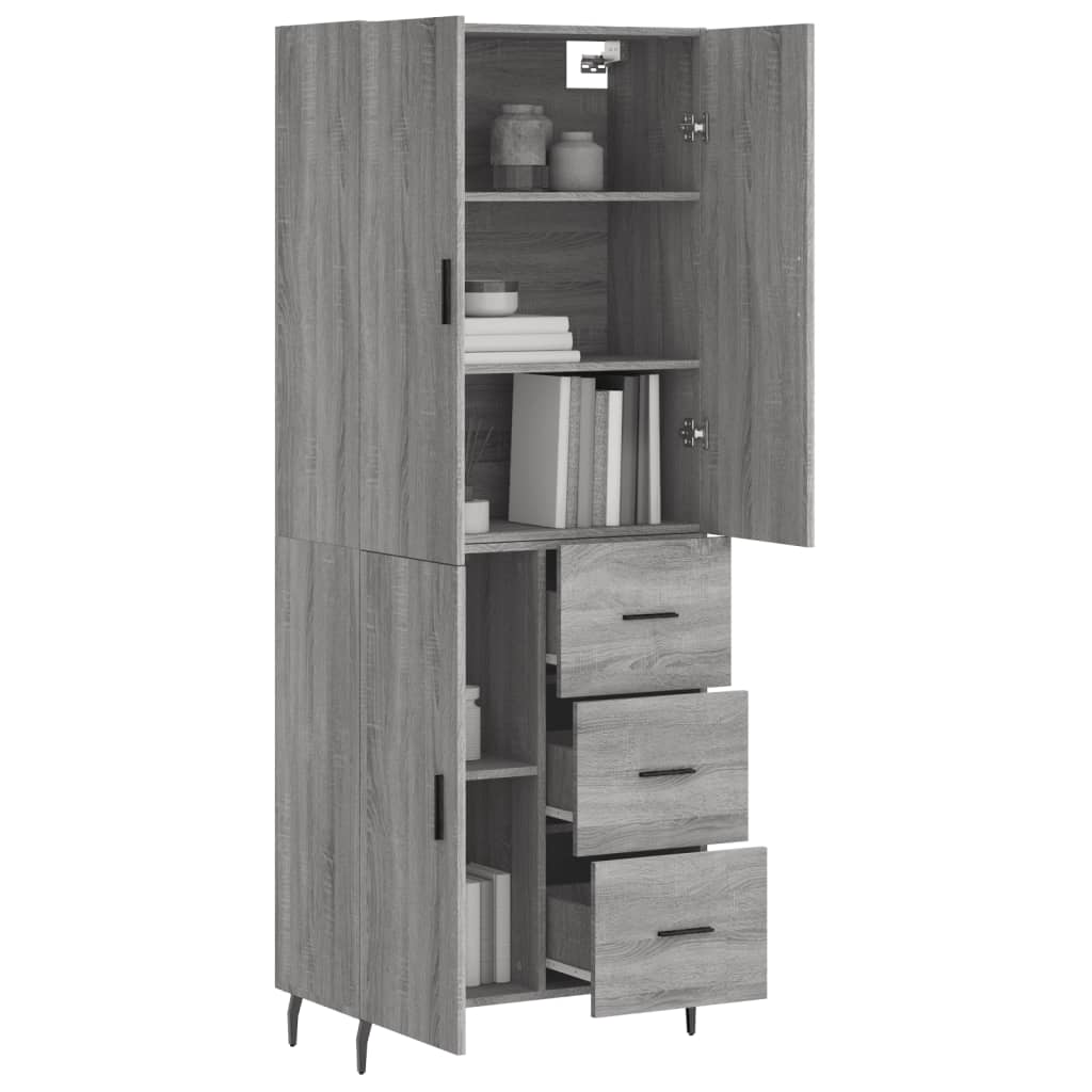 Credenza Grigio Sonoma 69,5x34x180 cm in Legno Multistrato