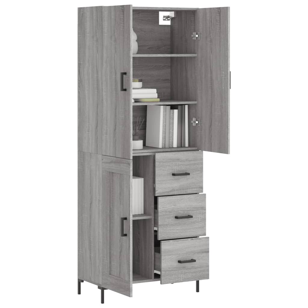Credenza Grigio Sonoma 69,5x34x180 cm in Legno Multistrato