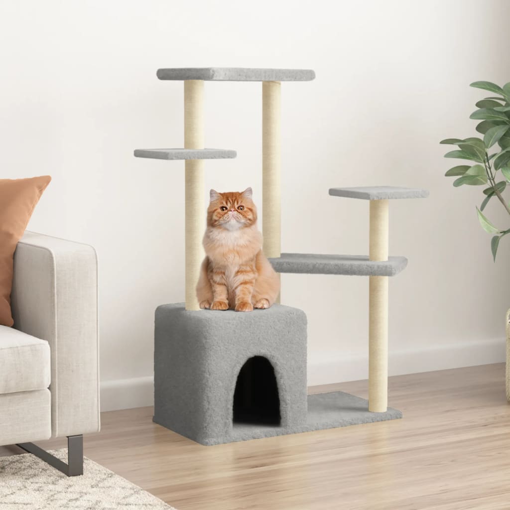 Albero per Gatti con Tiragraffi in Sisal Grigio Chiaro 107,5 cm - homemem39