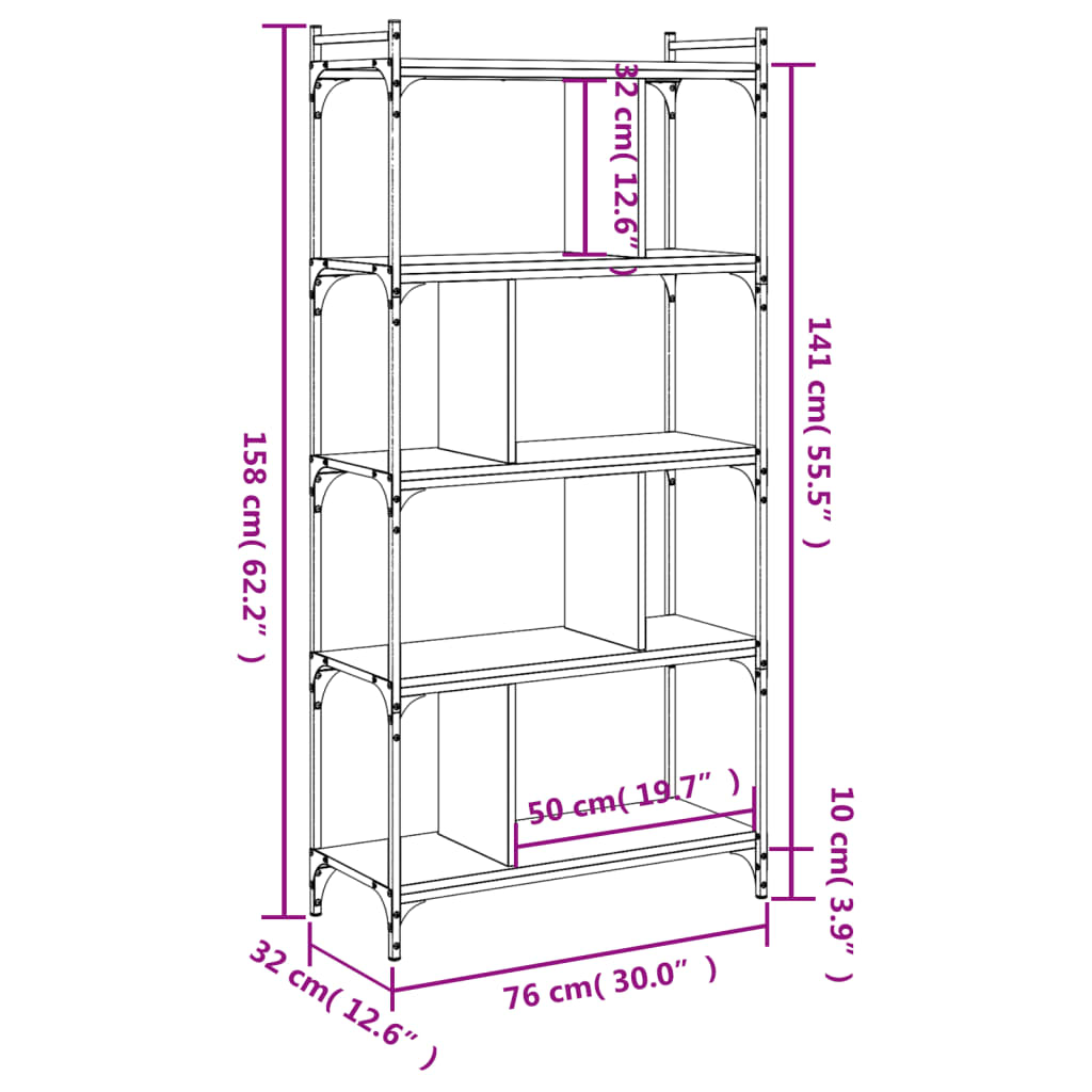 Libreria Rovere Fumo 5 Ripiani 76x32x158 cm Legno Multistrato | homemem39
