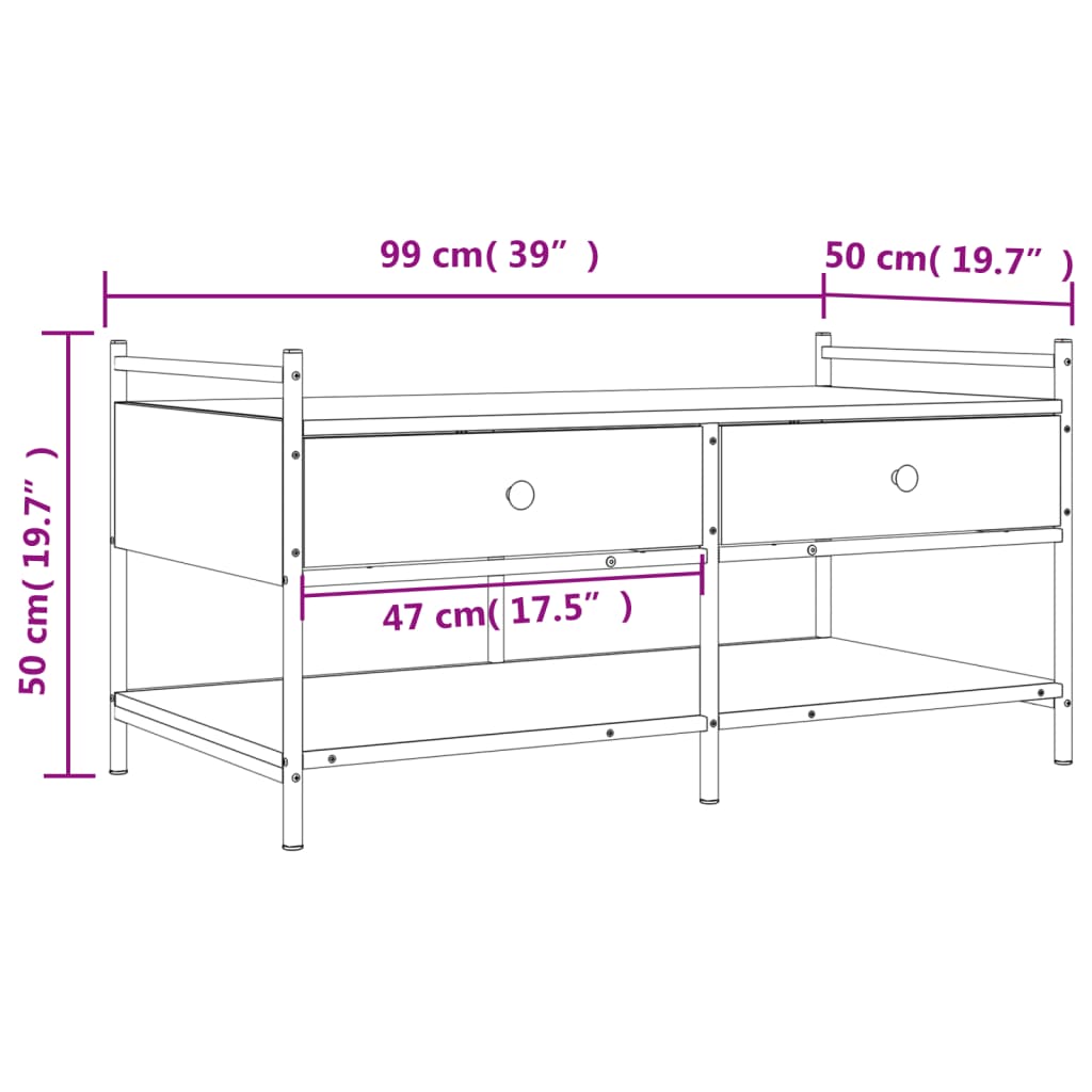 Tavolino da Salotto Rovere Marrone 99x50x50cm Legno Multistrato | homemem39