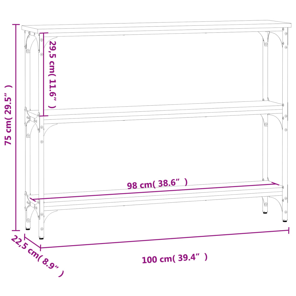Tavolino Consolle Nero 100x22,5x75 cm in Legno Multistrato - homemem39