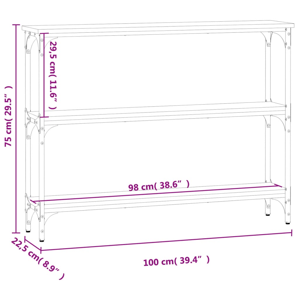 Tavolino Consolle Rovere Fumo 100x22,5x75 cm Legno Multistrato - homemem39