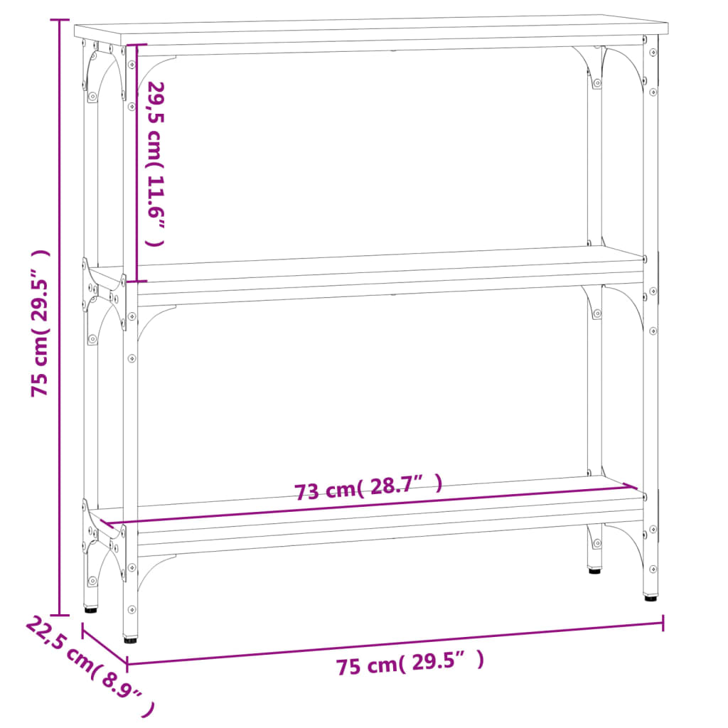 Tavolino Consolle Rovere Sonoma 75x22,5x75cm Legno Multistrato - homemem39