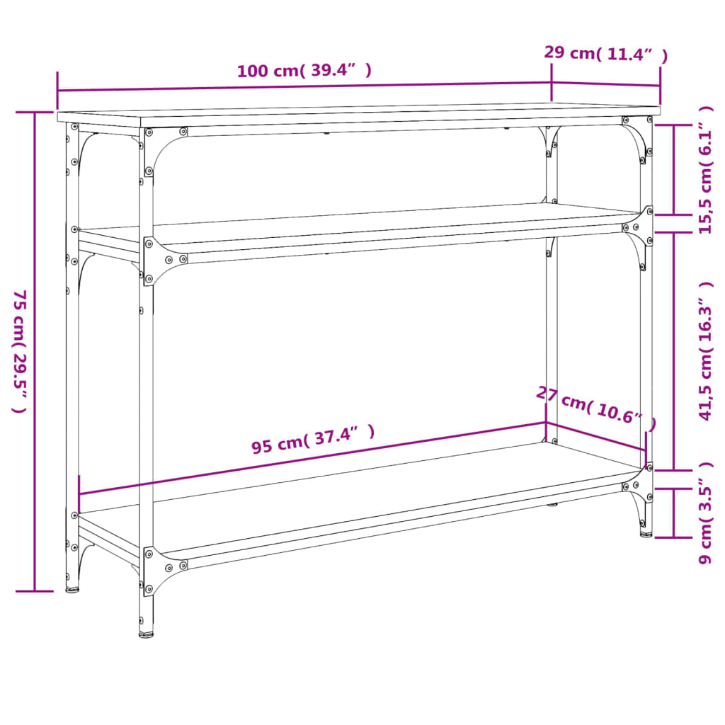 Tavolino Consolle Rovere Marrone 100x29x75 cm Legno Multistrato - homemem39