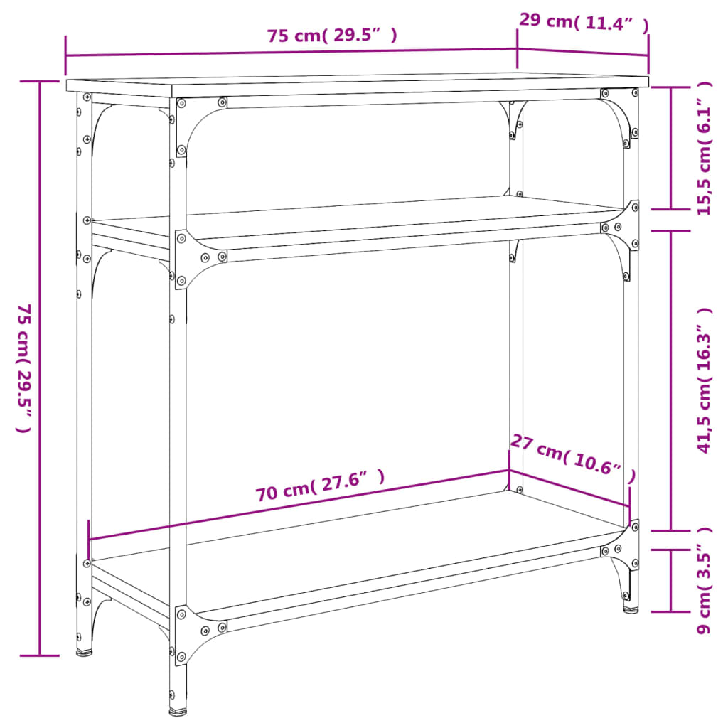 Tavolino Consolle Grigio Sonoma 75x29x75cm in Legno Multistrato - homemem39