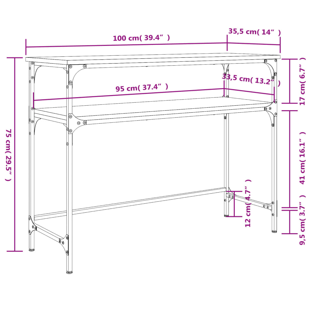 Tavolino Consolle Grigio Sonoma 100x35,5x75cm Legno Multistrato - homemem39