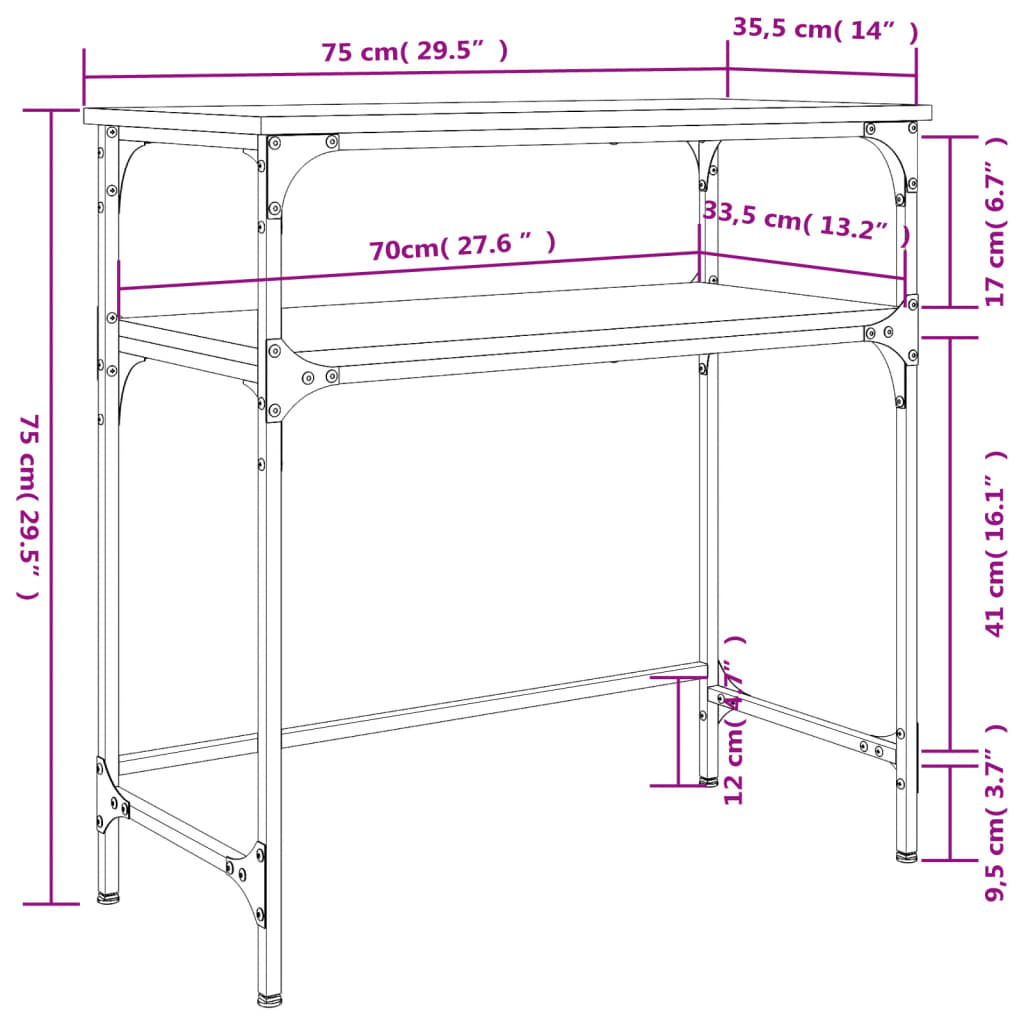 Tavolino Consolle Rovere Fumo 75x35,5x75cm in Legno Multistrato - homemem39