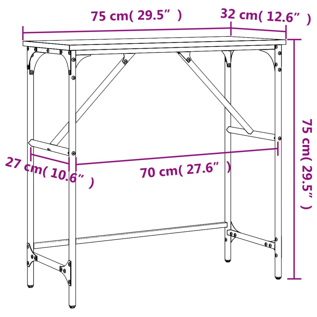 Tavolino Consolle Nero 75x32x75 cm in Legno Multistrato - homemem39