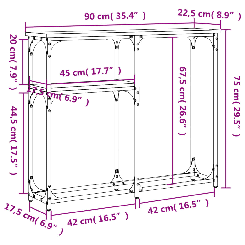 Tavolino Consolle Grigio Sonoma 90x22,5x75 cm Legno Multistrato - homemem39