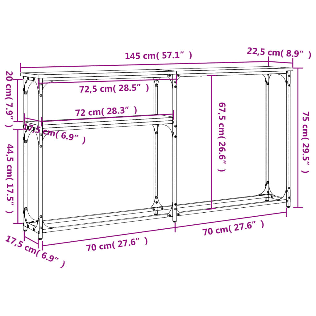 Tavolino Consolle Grigio Sonoma 145x22,5x75cm Legno Multistrato - homemem39