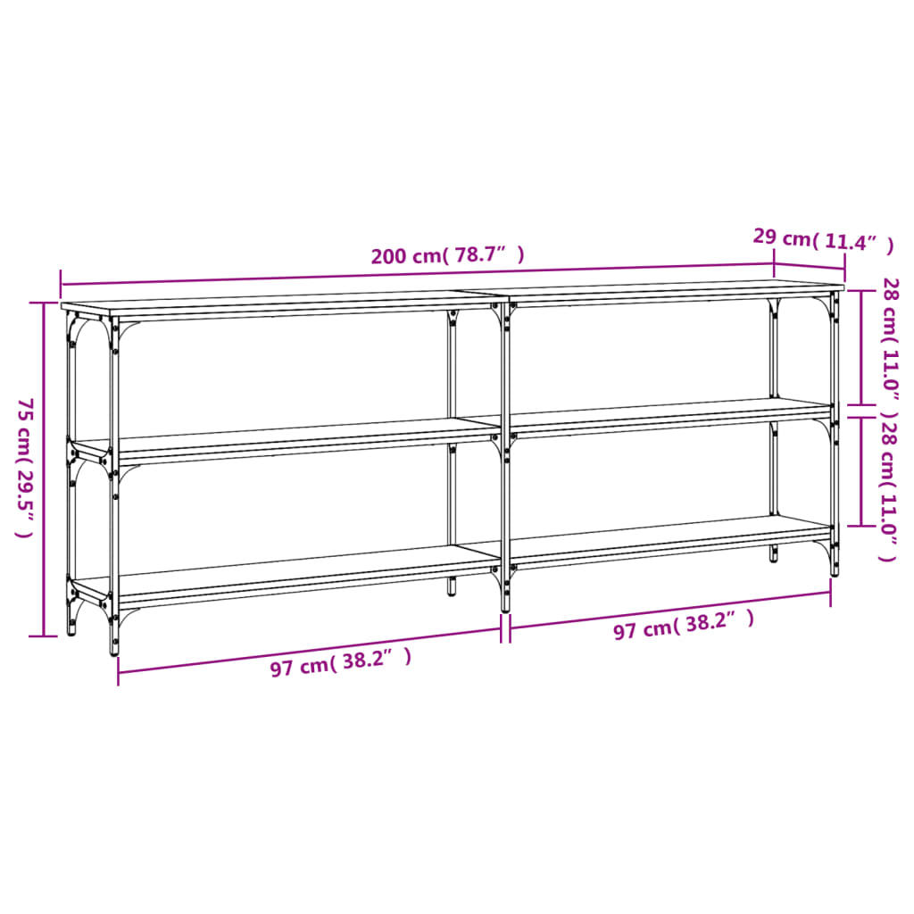Tavolo Consolle Grigio Sonoma 200x29x75 cm in Legno Multistrato - homemem39