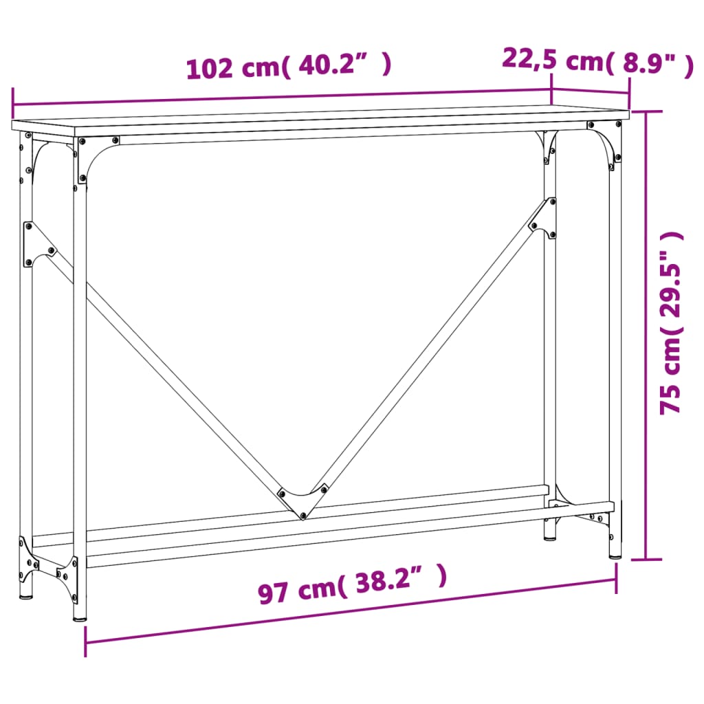 Tavolino Consolle Rovere Sonoma 102x22,5x75cm Legno Multistrato - homemem39