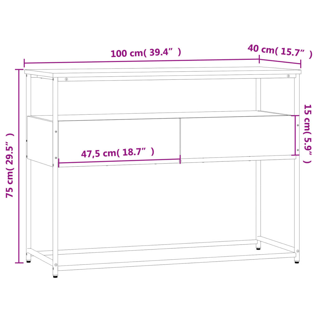 Tavolino Consolle Rovere Fumo 100x40x75 cm in Legno Multistrato | homemem39