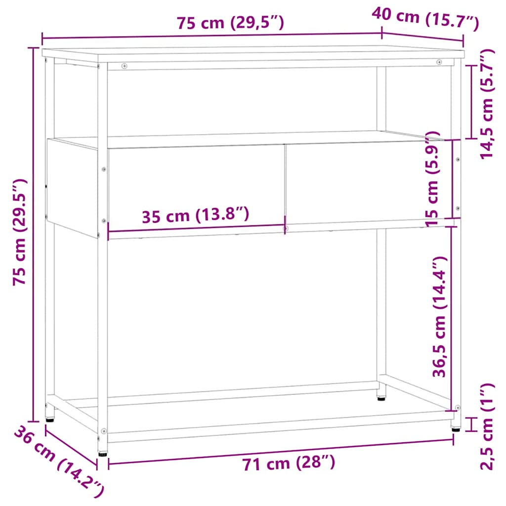 Tavolino Consolle Rovere Sonoma 75x40x75cm in Legno Multistrato - homemem39