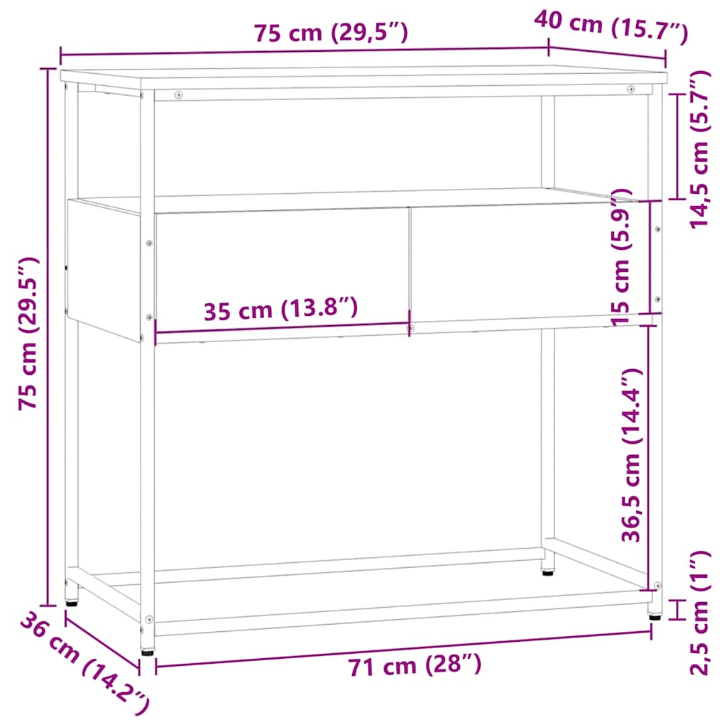 Tavolino Consolle Rovere Marrone 75x40x75cm Legno Multistrato | homemem39