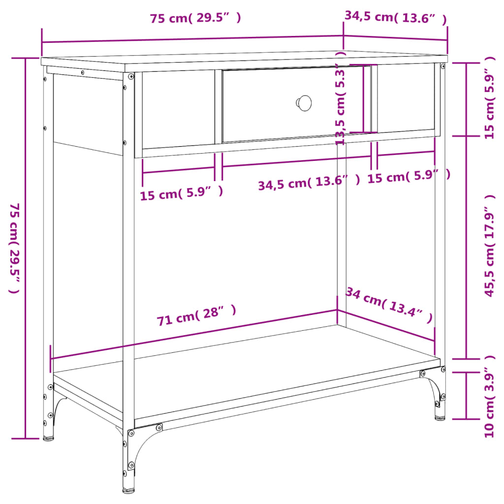 Tavolino Consolle Grigio Sonoma 75x34,5x75cm Legno Multistrato - homemem39