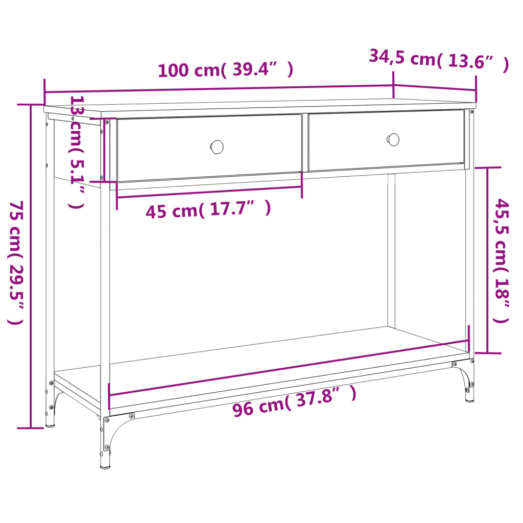 Tavolino Consolle Grigio Sonoma 100x34,5x75cm Legno Multistrato | homemem39