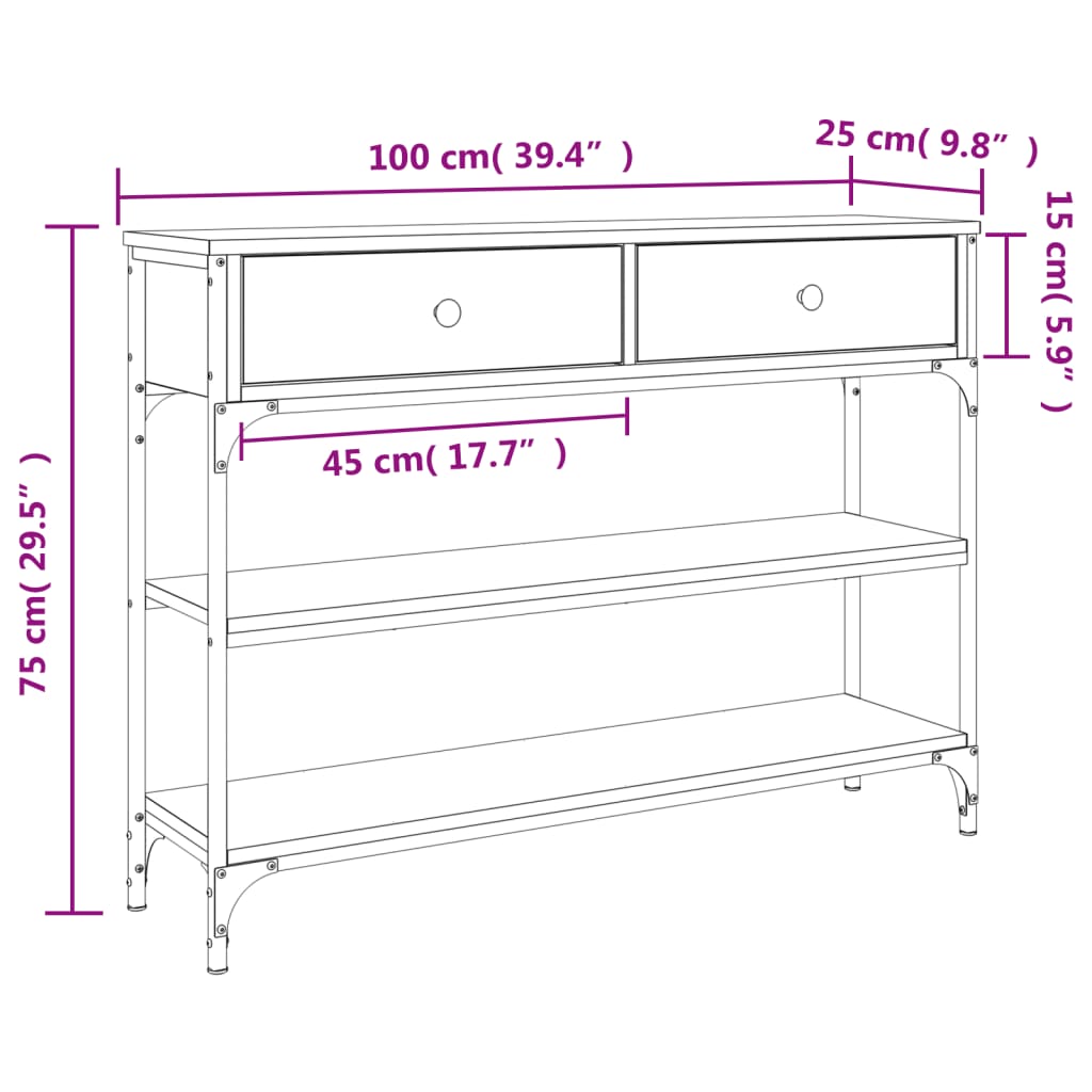 Tavolino Consolle Grigio Sonoma 100x25x75cm Legno Multistrato | homemem39