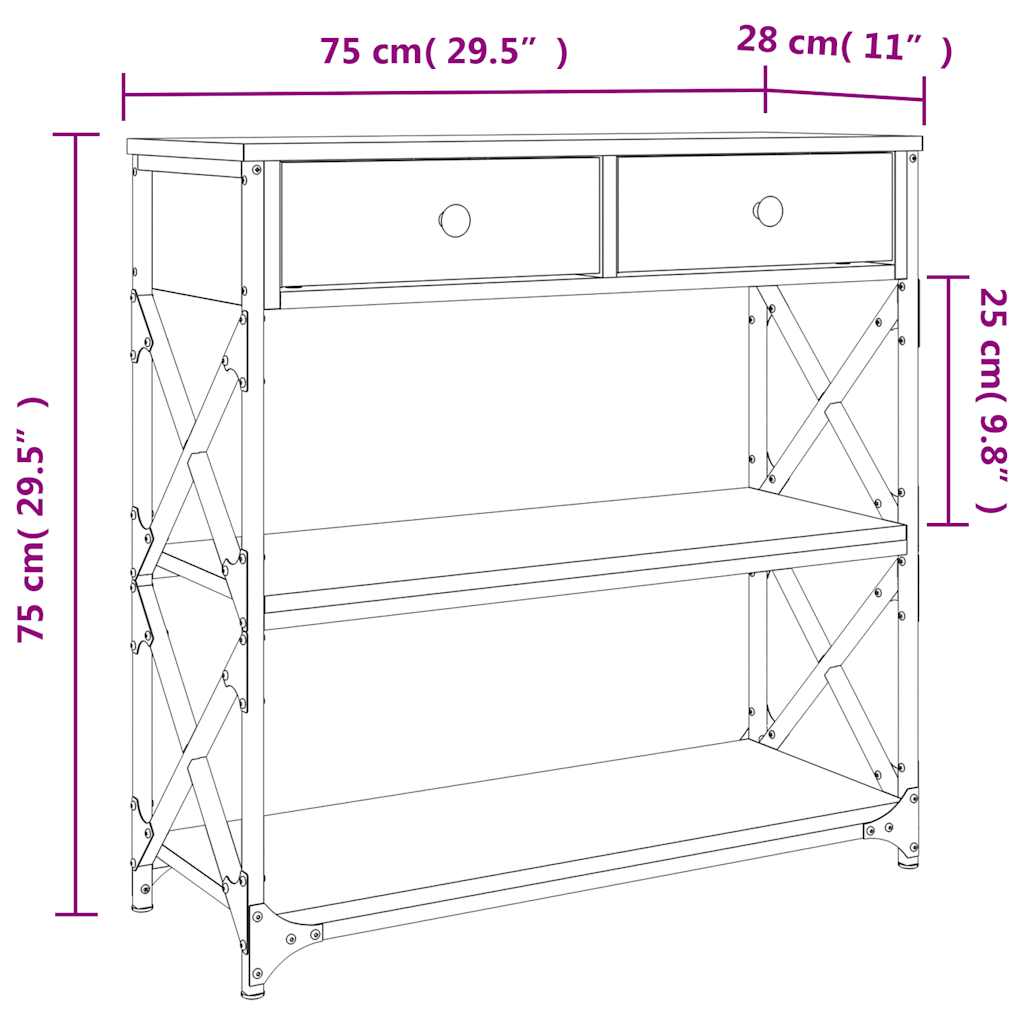 Tavolino Consolle Rovere Sonoma 75x28x75cm in Legno Multistrato | homemem39
