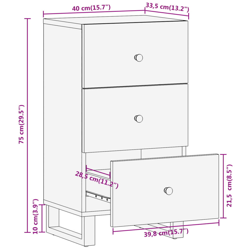 Credenza Marrone e Nera 40x33,5x75cm in Legno Massello di Mango - homemem39