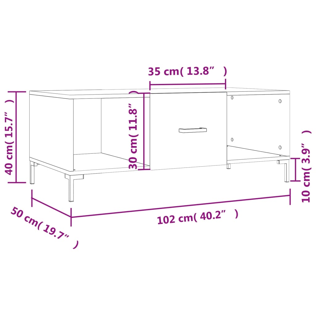 Tavolino da Salotto Rovere Sonoma 102x50x40cm Legno Multistrato | homemem39