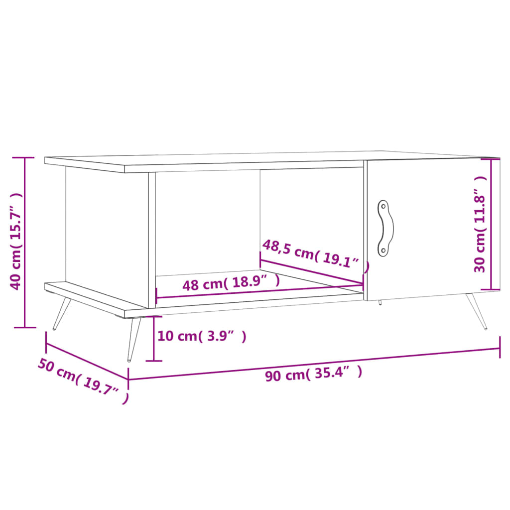 Tavolino da Salotto Bianco 90x50x40 cm in Legno Multistrato | homemem39