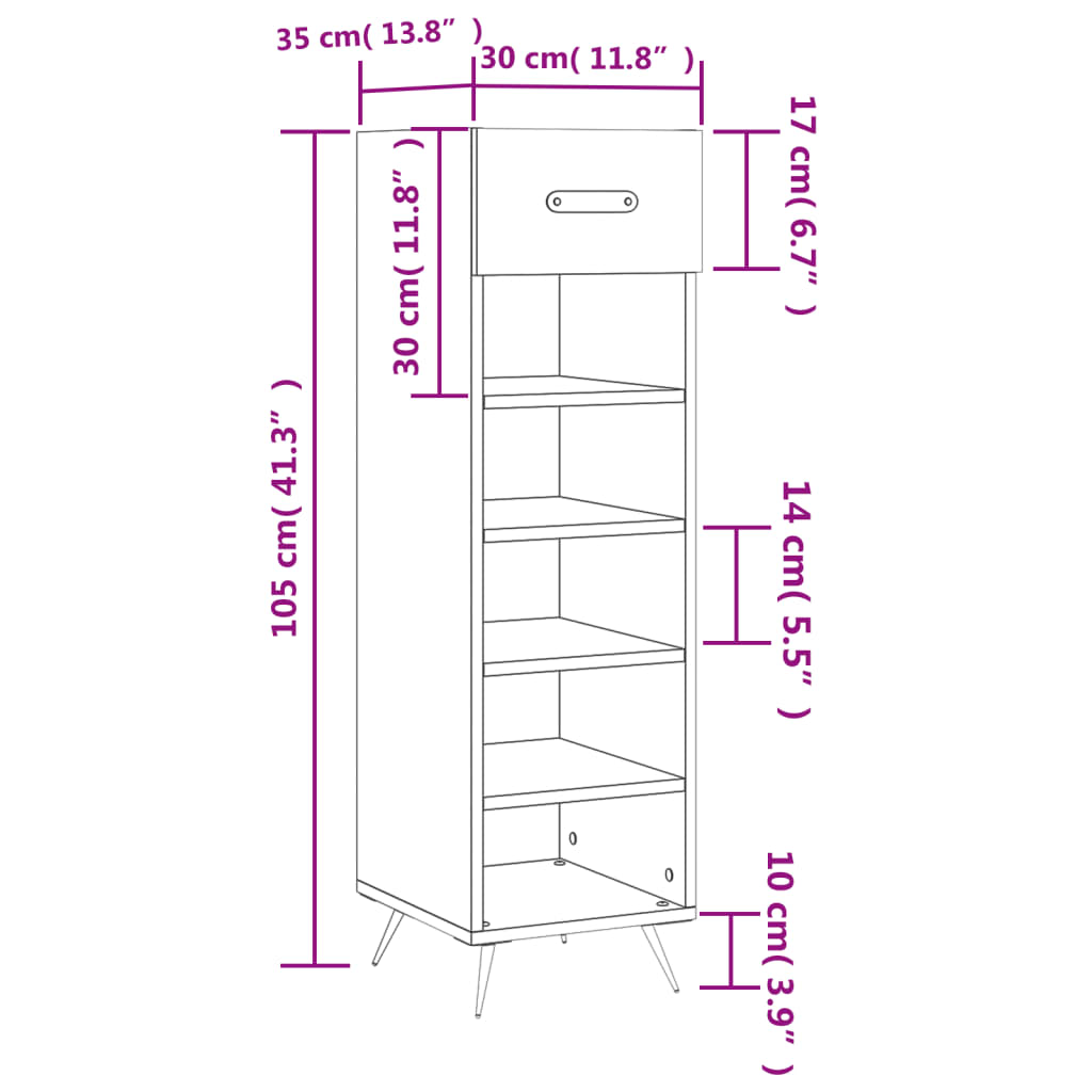 Scarpiera Grigio Cemento 30x35x105 cm in Legno Multistrato - homemem39