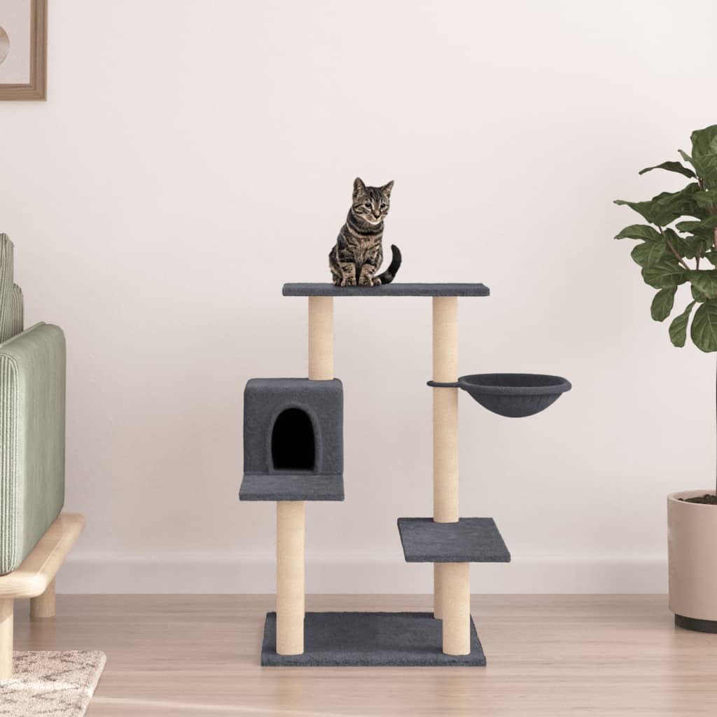 Albero per Gatti con Tiragraffi in Sisal Grigio Scuro 82,5 cm - homemem39