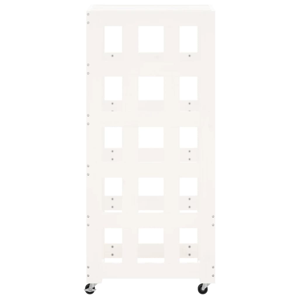 Portalegna con Ruote Bianco 40x49x110 cm Legno Massello di Pino - homemem39