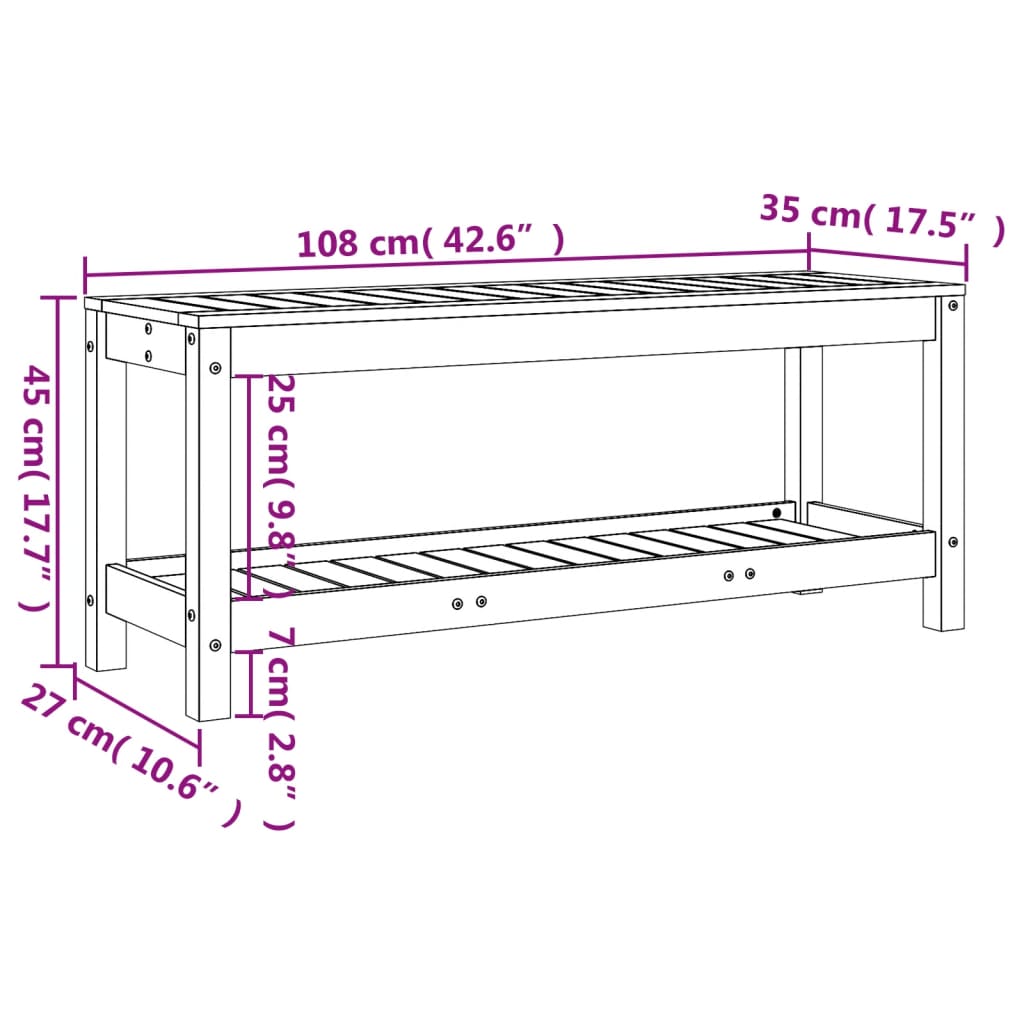Panca da Giardino Bianca 108x35x45 cm Legno Massello di Pino | homemem39