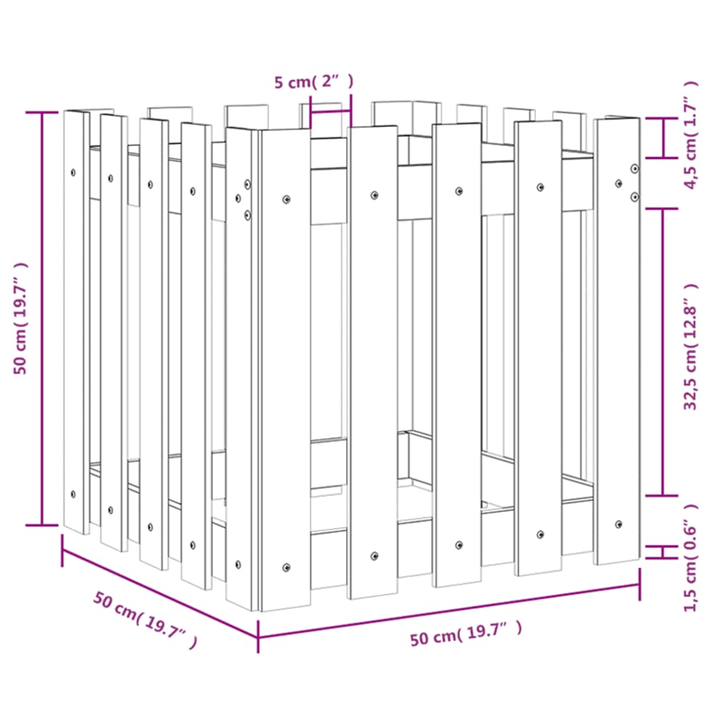 Fioriera Giardino Design a Recinzione 50x50x50 cm Massello Pino | homemem39