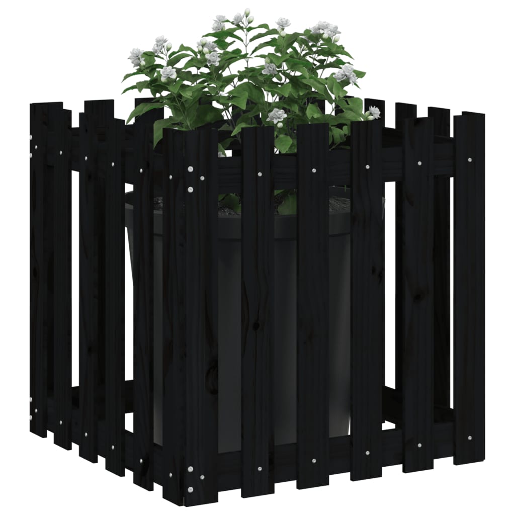 Fioriera Giardino a Recinzione Nera 60x60x60 cm Massello Pino - homemem39