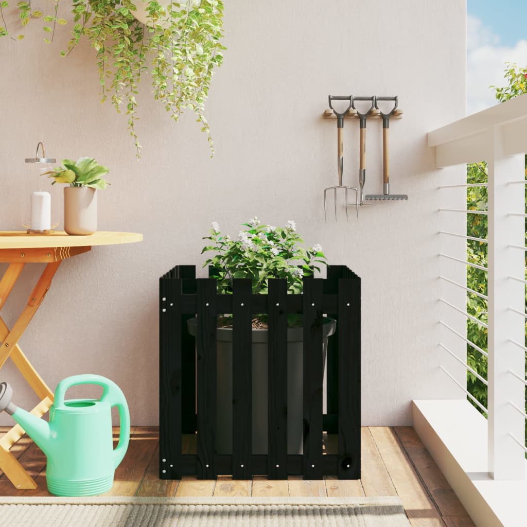 Fioriera Giardino a Recinzione Nera 60x60x60 cm Massello Pino - homemem39