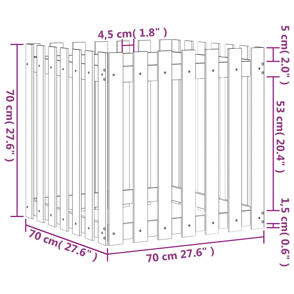 Fioriera Giardino Design a Recinzione 70x70x70 cm Massello Pino | homemem39