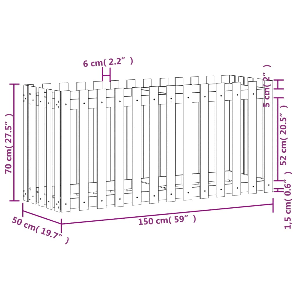 Fioriera Rialzata Giardino Recinzione 150x50x70cm Legno Douglas | homemem39