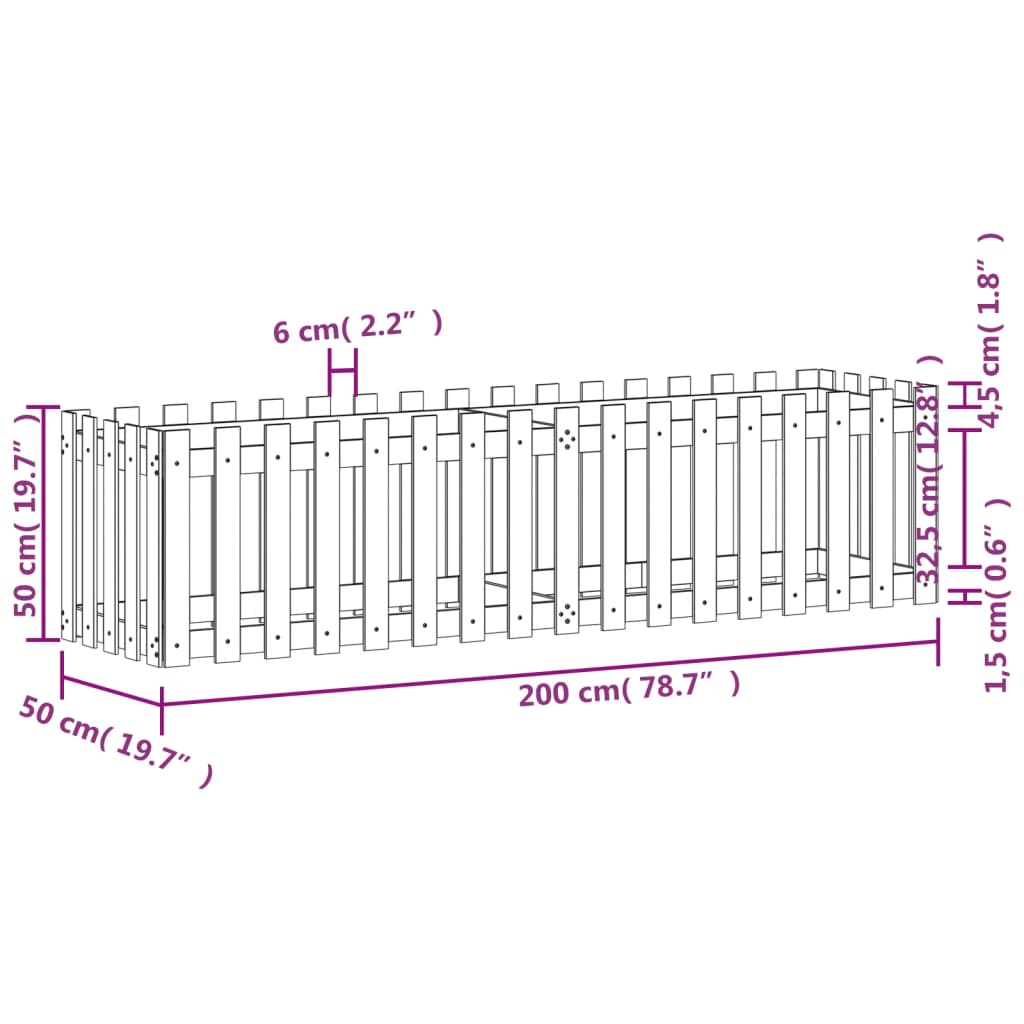 Fioriera da Giardino a Recinzione 200x50x50cm Massello Pino | homemem39