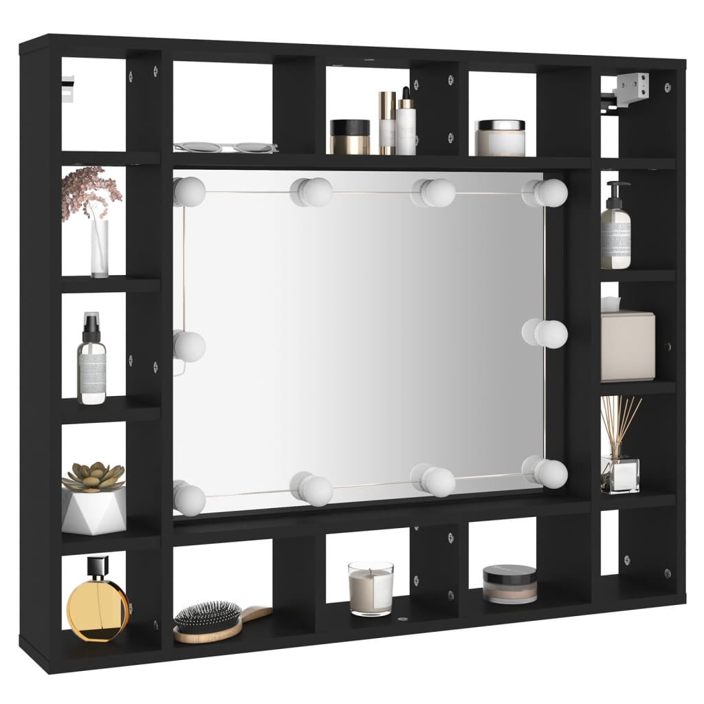 Armadietto a Specchio con LED Nero 91x15x76,5 cm - homemem39