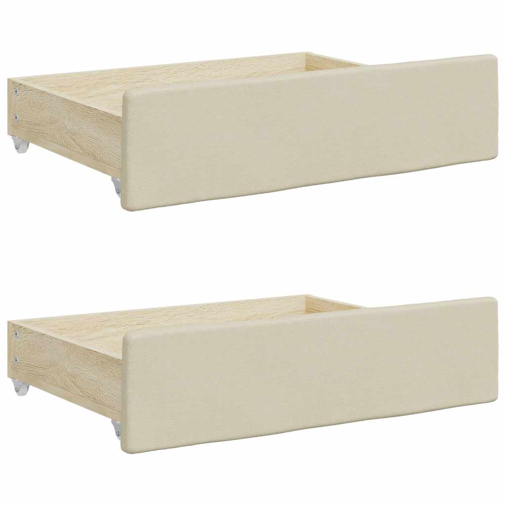Cassetti da Letto 2pz Crema in Legno Multistrato e Similpelle - homemem39