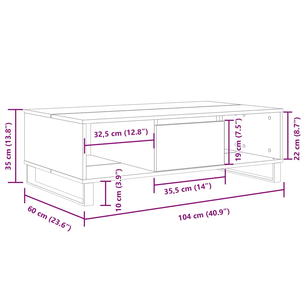 Tavolino da Salotto Bianco 104x60x35 cm in Legno Multistrato | homemem39