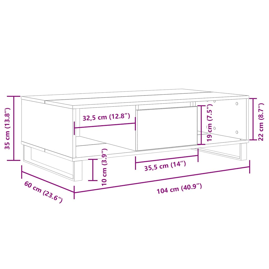 Tavolino da Salotto Grigio Sonoma 104x60x35cm Legno Multistrato | homemem39