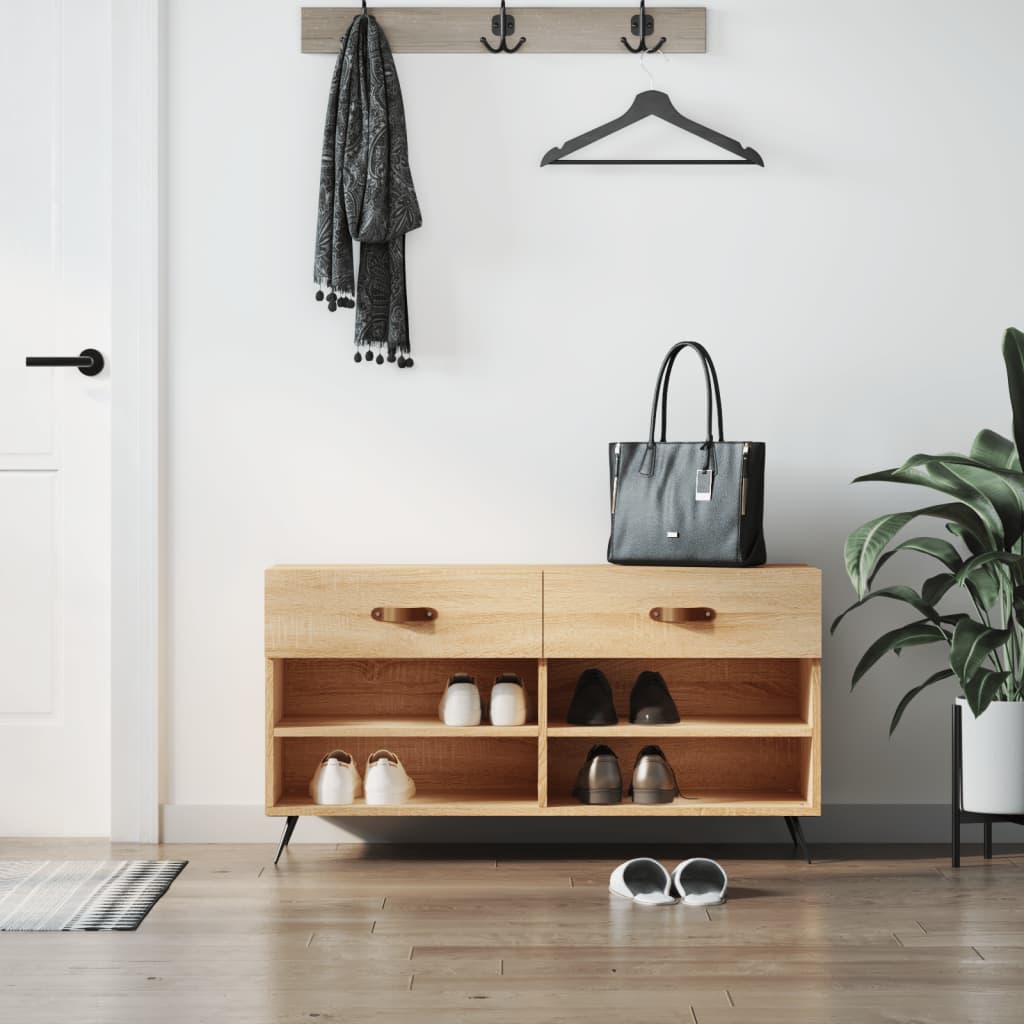 Panca Porta Scarpe Rovere Sonoma 102x35x55 cm Legno Multistrato - homemem39