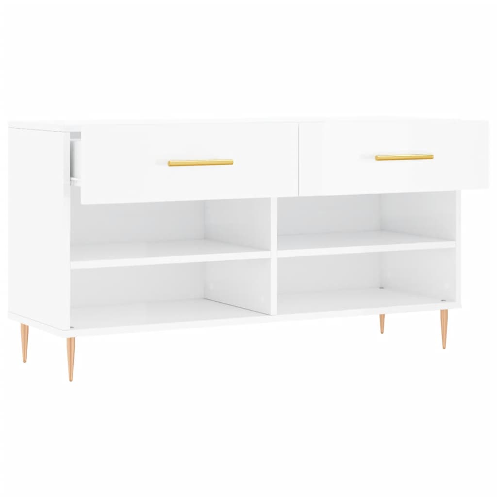 Panca Porta Scarpe Bianco Lucido 102x35x55 cm Legno Multistrato - homemem39