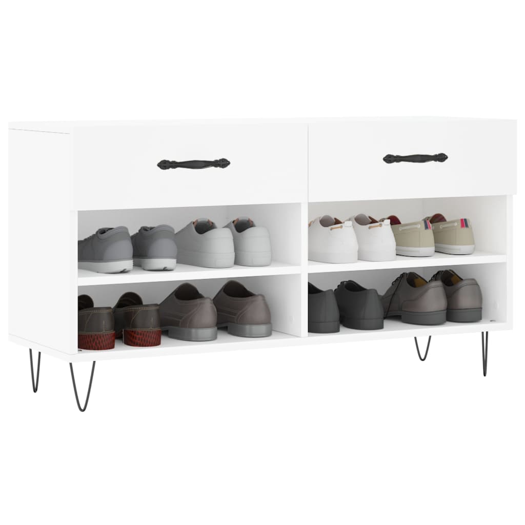 Panca Porta Scarpe Bianca 102x35x55 cm in Legno Multistrato - homemem39