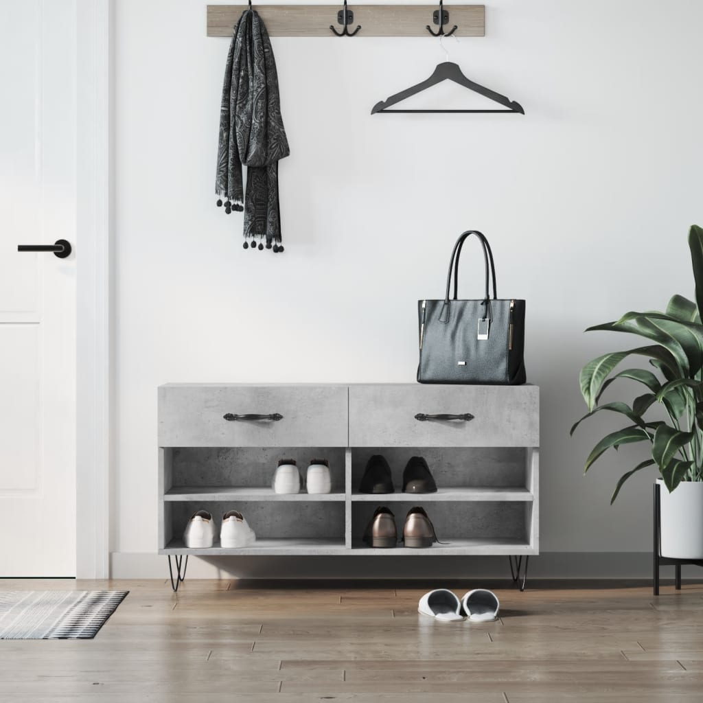 Panca Porta Scarpe Grigio Cemento 102x35x55cm Legno Multistrato - homemem39