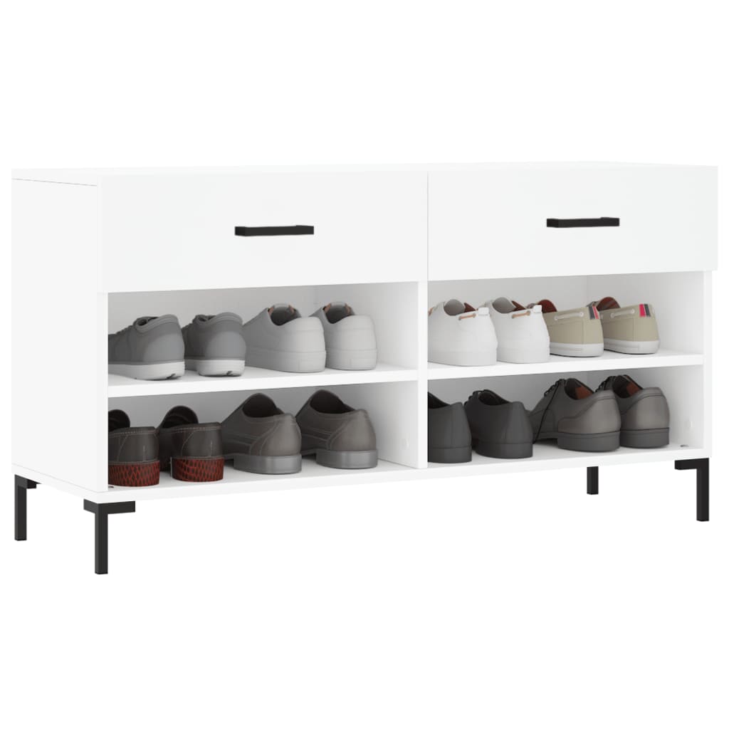 Panca Porta Scarpe Bianca 102x35x55 cm in Legno Multistrato - homemem39