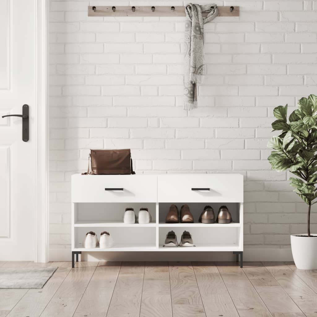 Panca Porta Scarpe Bianca 102x35x55 cm in Legno Multistrato - homemem39