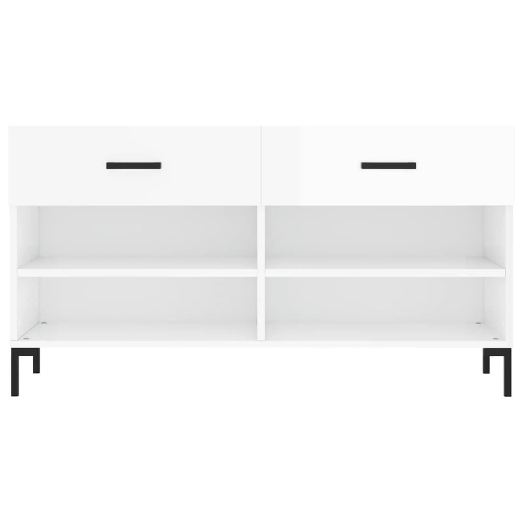 Panca Porta Scarpe Bianco Lucido 102x35x55 cm Legno Multistrato - homemem39